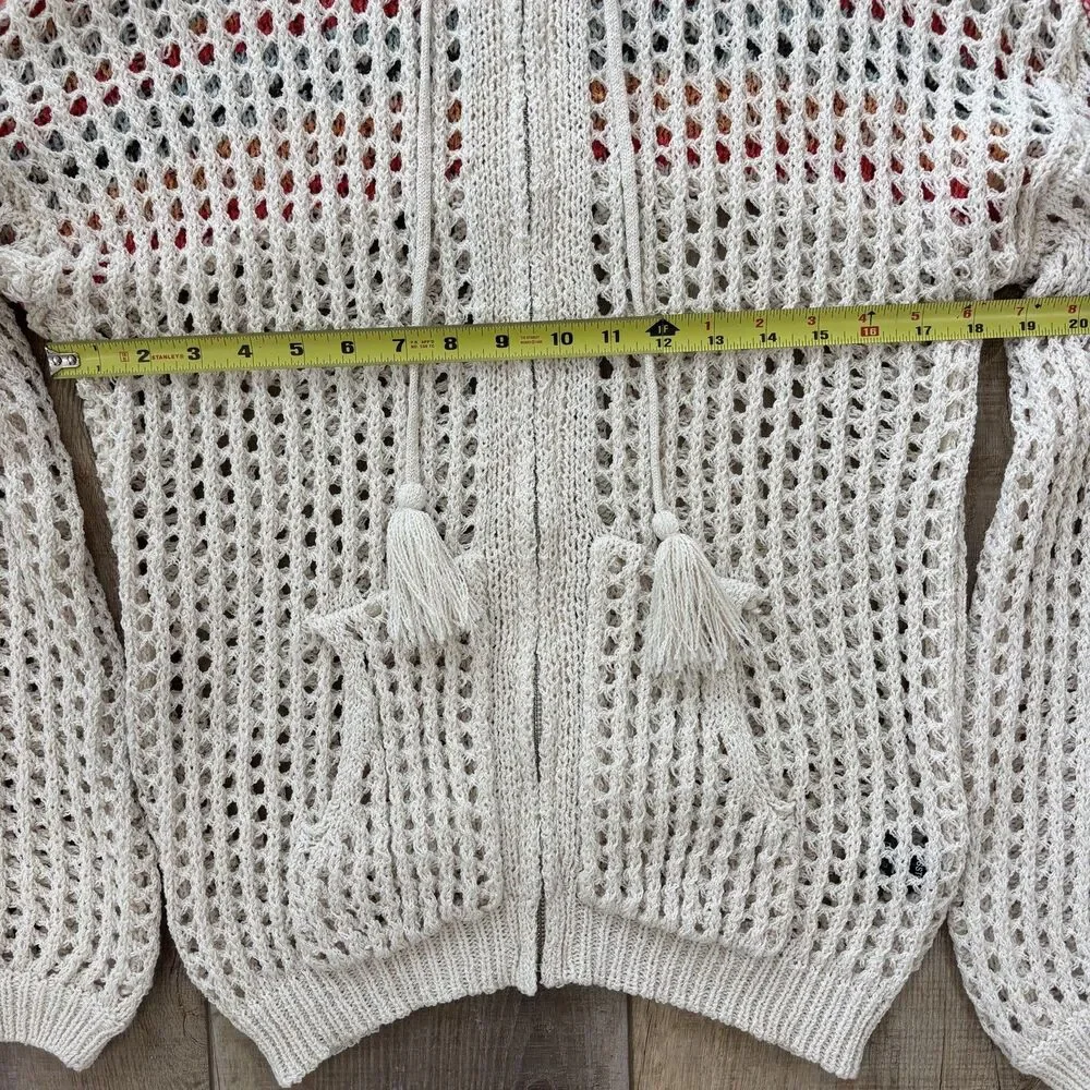 Pol Womens Crochet Open Knit Sweater Size M Rainbow Beachy Boho Travel Vacation - Picture 11 of 13